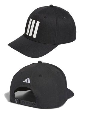 Adidas Men's 3-Stripes Tour Black White Raised Logo Snapback Billed Hat - OSFM